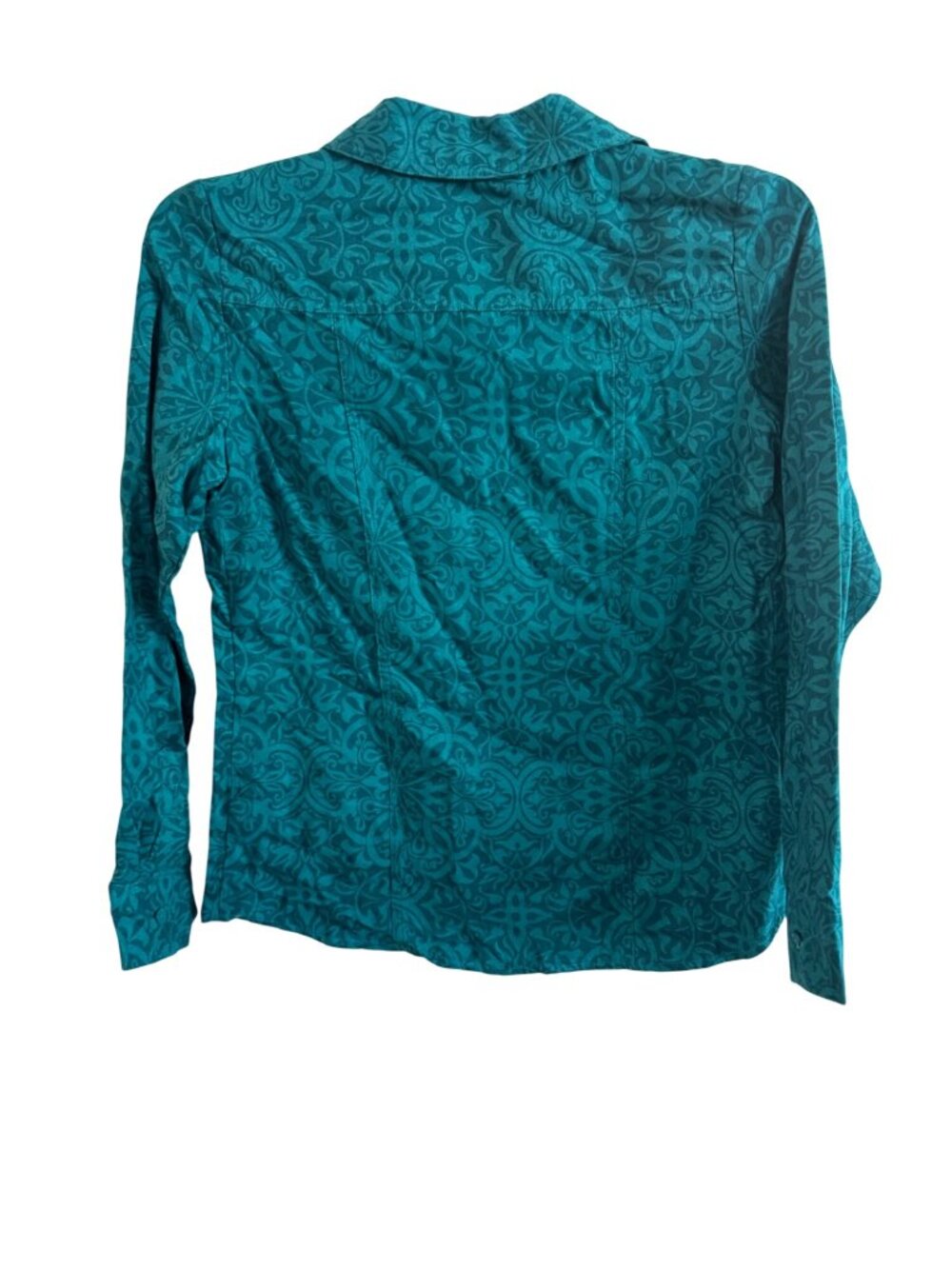 Croft & Barrow Womens Teal Patterned Button-Up Shirt S 100% Polyester Long Sleev - Picture 2 of 6